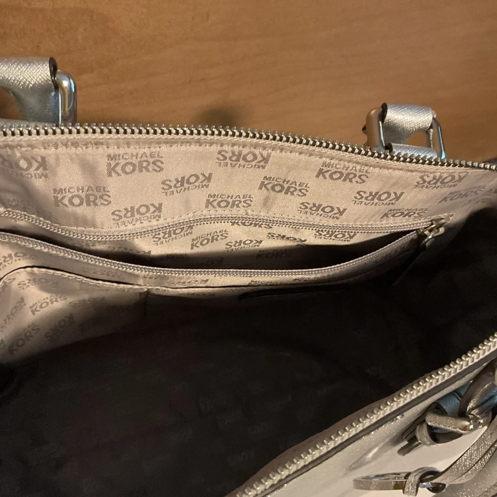 Michael Kors Metallic Silver Saffiano Satchel - Picture 3 of 3